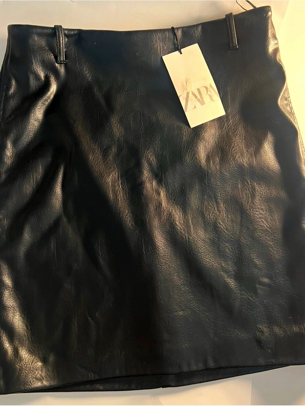 Zara Black Faux Leather Mini Skirt with Belt Loops